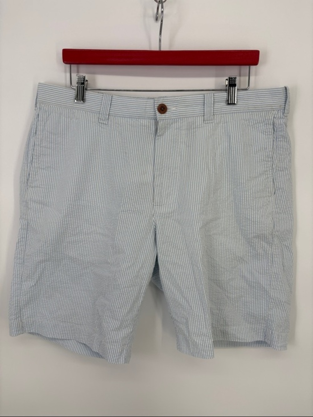 🫎 J. Crew cotton seersucker Light Blue and White Pinstripe Flat Front Shorts